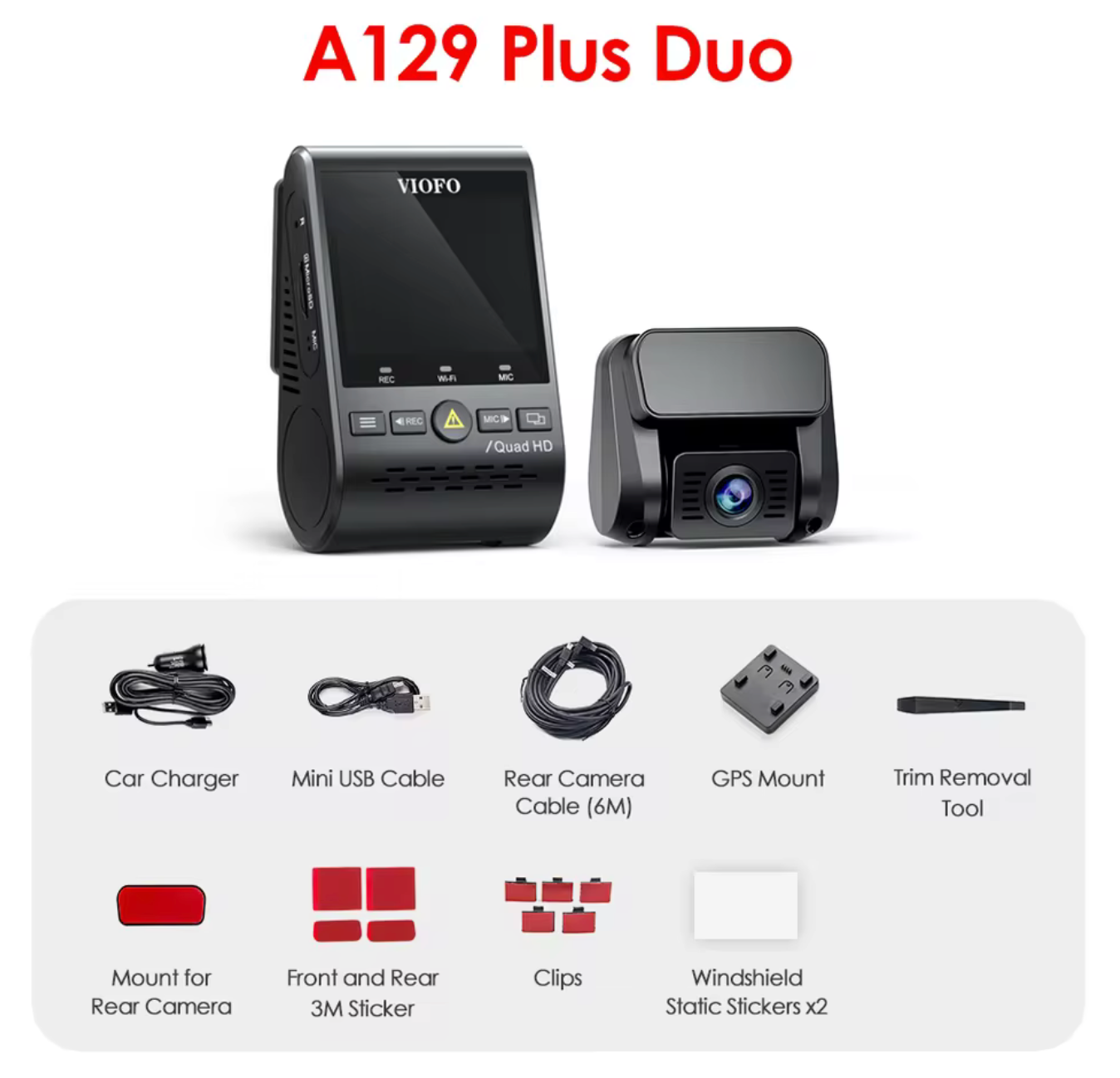 Viofo A129 Plus Duo Front & Rear - 2K Quad HD Dual Channel Dash Camera - GPS - Night Vision - Compact - Wireless