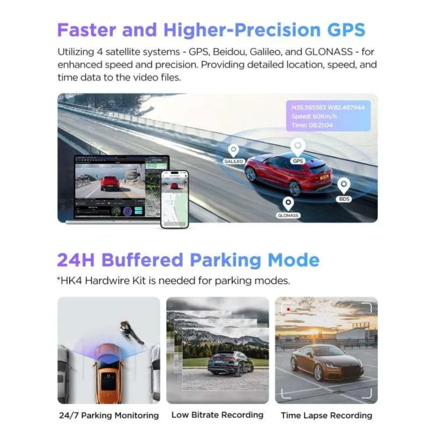 Viofo A229 Pro 2CH Dash Cam: Dual Camera Front (2K) and Rear (4K) GPS WIFI HDR