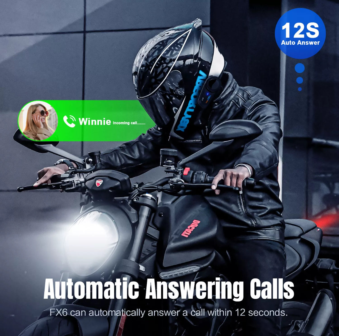 Fodsports FX6 Motorcycle Intercom Helmet Headset Bluetooth 2000M