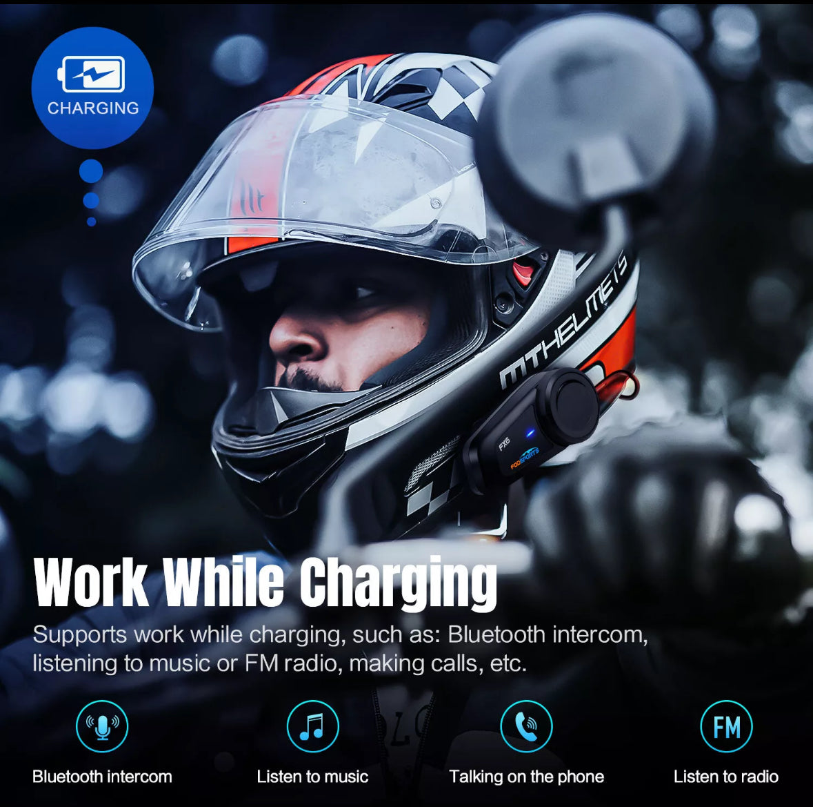 Fodsports FX6 Motorcycle Intercom Helmet Headset Bluetooth 2000M