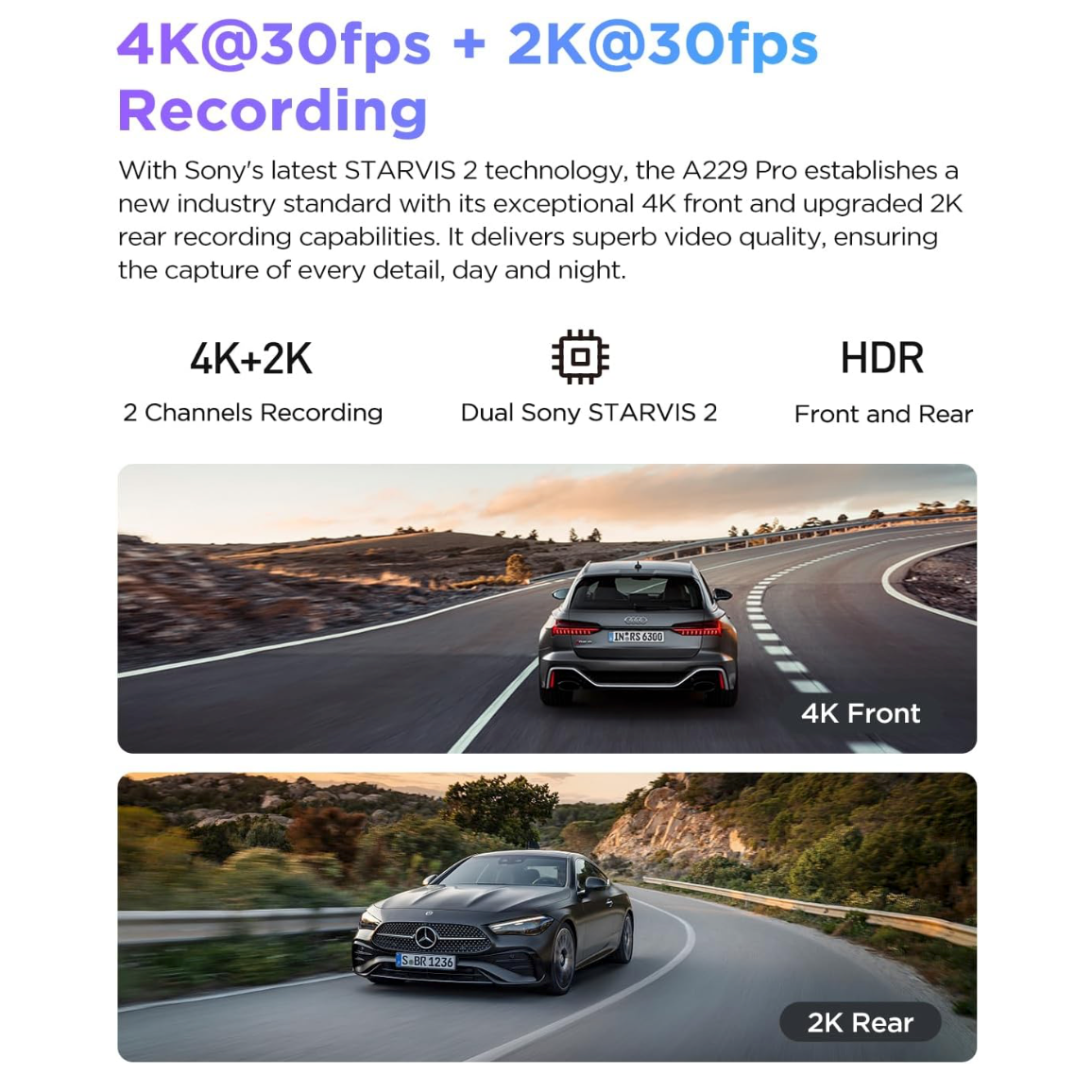 Viofo A229 Pro 2CH Dash Cam: Dual Camera Front (4K) and Rear (2K)