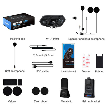Fodsports M1-S Pro Motorcycle Intercom Helmet Headset Bluetooth 2000M
