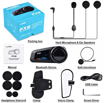 Fodsports FX6 Motorcycle Intercom Helmet Headset Bluetooth 2000M