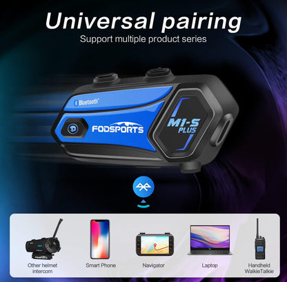 Fodsports M1-S Plus Motorcycle Intercom Helmet Headset Bluetooth 2000M