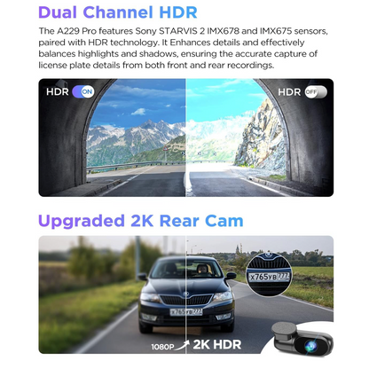 Viofo A229 Pro 2CH Dash Cam: Dual Camera Front (4K) and Rear (2K)