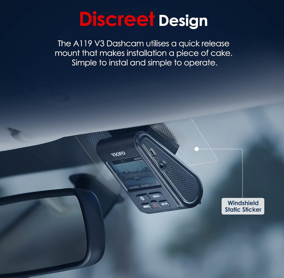 VIOFO A119 V3 - 2K 60 fps Dash Cam - Compact Front Camera - Quad HD 2560 * 1600P