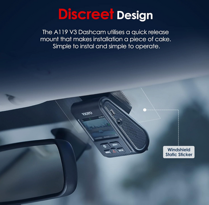VIOFO A119 V3 - 2K 60 fps Dash Cam - Compact Front Camera - Quad HD 2560 * 1600P