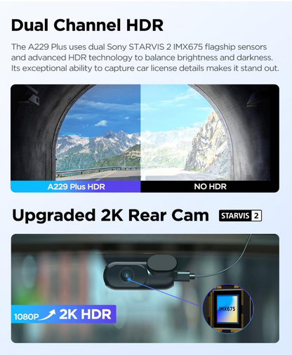 Viofo A229 Plus 2CH Dash Cam Dual Camera (2K Front & Rear) GPS WIFI HDR