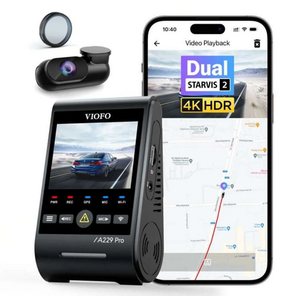 Viofo A229 Pro 2CH Dash Cam: Dual Camera Front (2K) and Rear (4K) GPS WIFI HDR