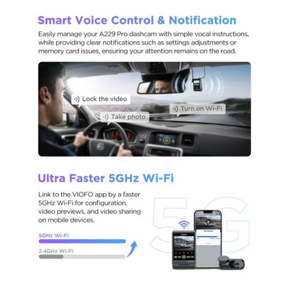 Viofo A229 Pro 2CH Dash Cam: Dual Camera Front (2K) and Rear (4K) GPS WIFI HDR