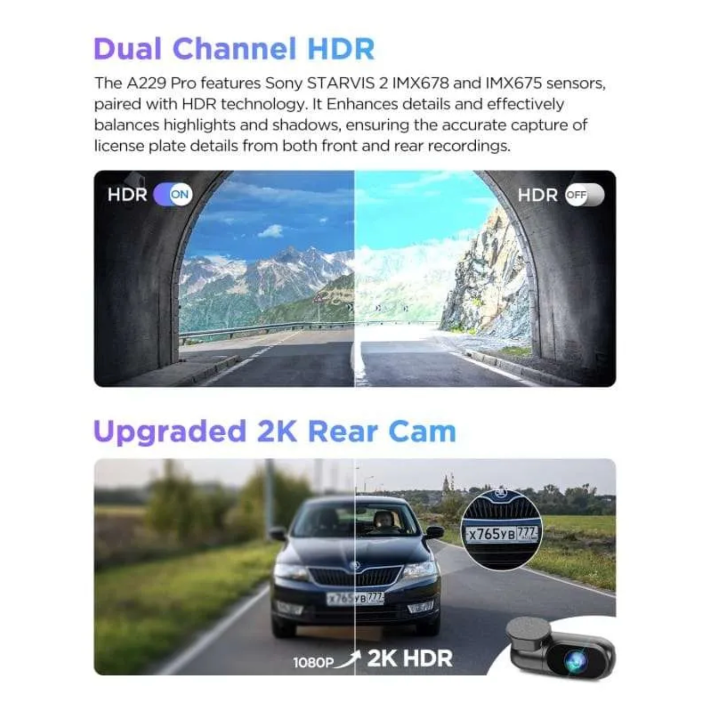Viofo A229 Pro 2CH Dash Cam: Dual Camera Front (2K) and Rear (4K) GPS WIFI HDR