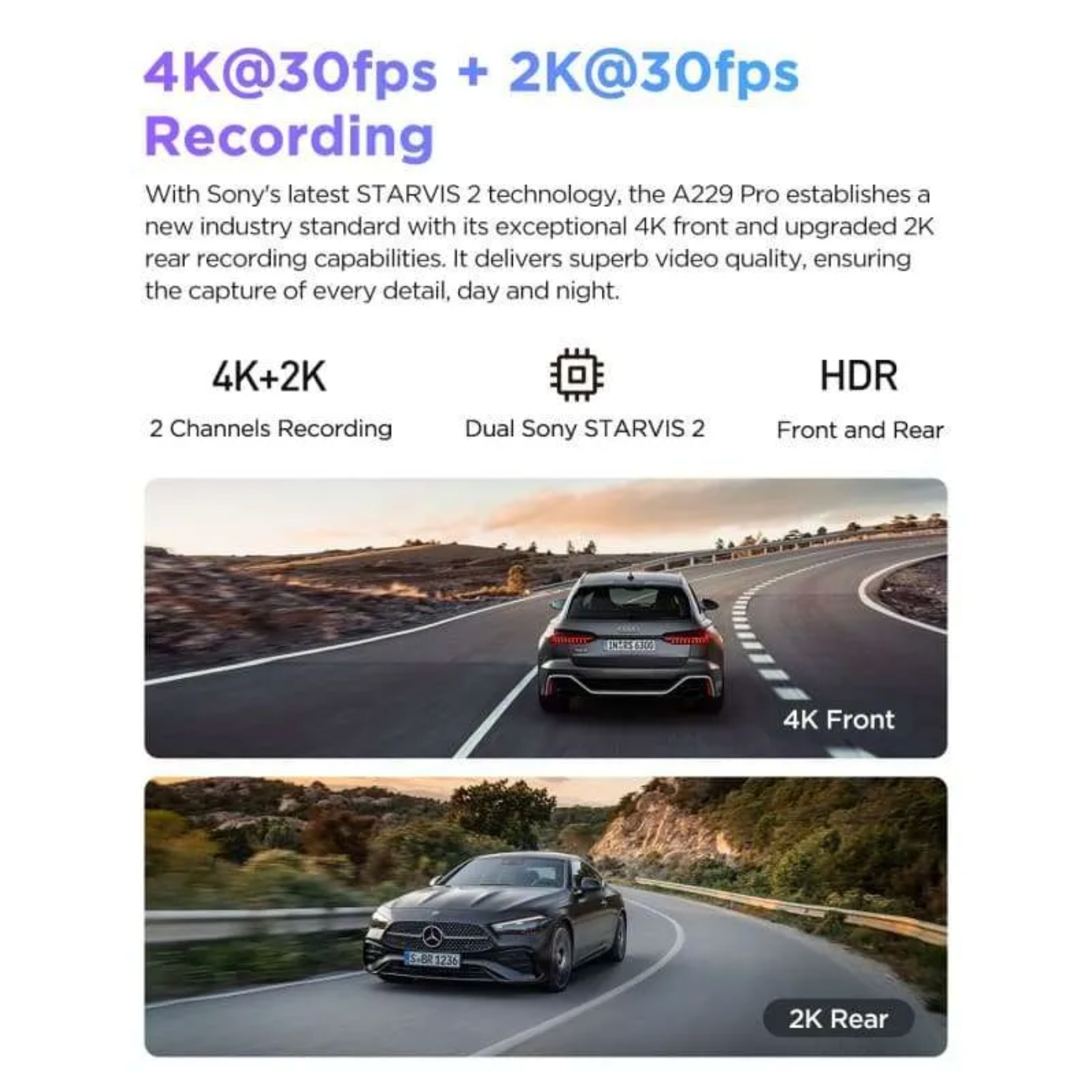 Viofo A229 Pro 2CH Dash Cam: Dual Camera Front (2K) and Rear (4K) GPS WIFI HDR