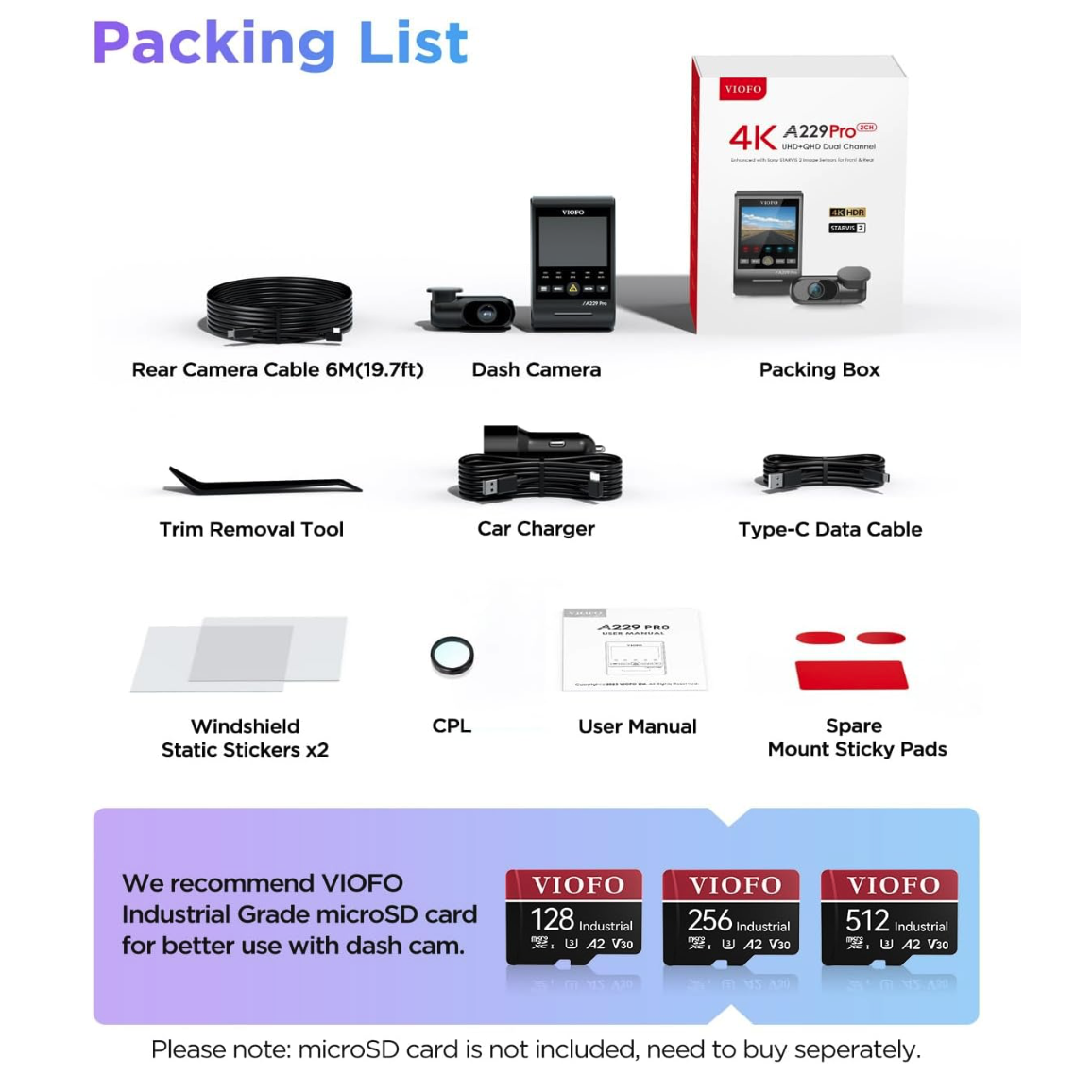 Viofo A229 Pro 2CH Dash Cam: Dual Camera Front (4K) and Rear (2K)
