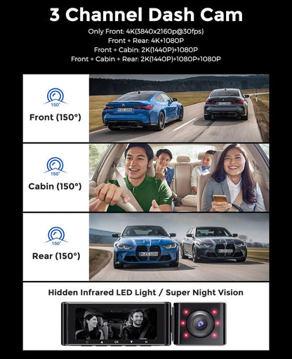 AZDOME M550 Pro Dash Cam 3-Channel Recording (Front + Rear + Interior)