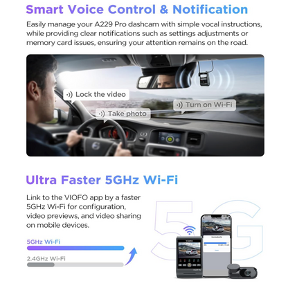 Viofo A229 Pro 2CH Dash Cam: Dual Camera Front (4K) and Rear (2K)